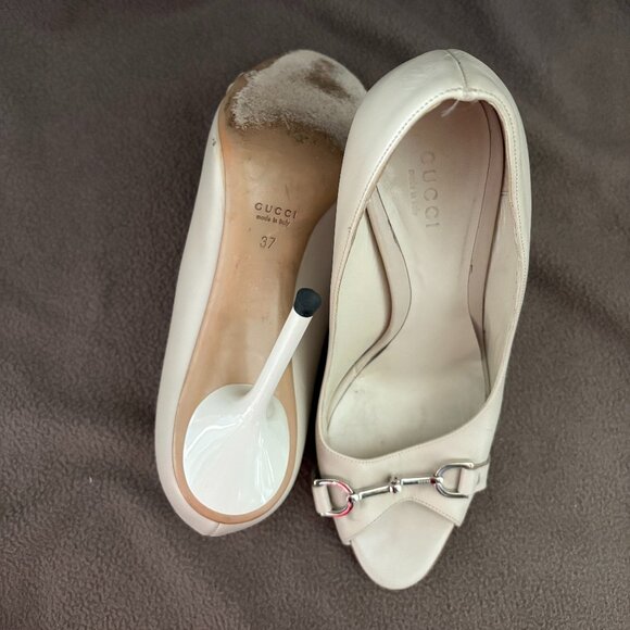 Gucci Margaux Calf Mystic White Open Toe Heels EU 37 US 7 - Picture 2 of 5